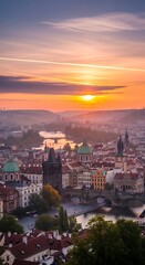 Obraz premium Prague Cityscape at Sunrise - A Breathtaking View.