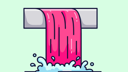 Cartoonish Pink Liquid Flowing from a Pipe into Water.