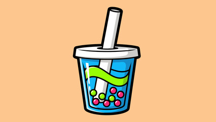 Illustration of a Refreshing Bubble Tea Drink with Straw.