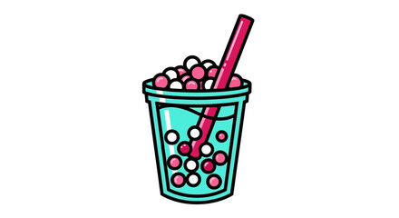 Illustration of a refreshing bubble tea drink with tapioca pearls.