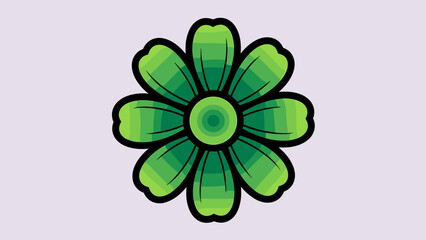 Green Flower Illustration with Detailed Petals and Center.