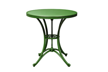 Green round bistro table with ornate metal base on black background image, Png, Isolated on Transparent Background, Cut Out