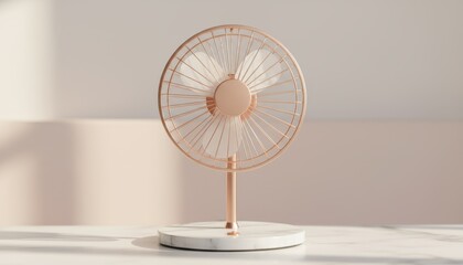 Rose gold desk fan on marble base
