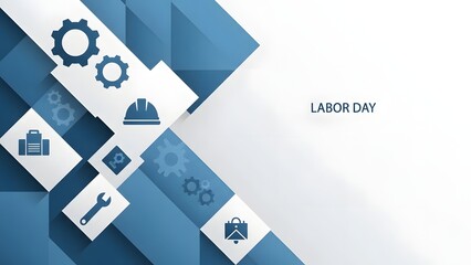 Geometric Labor Day Background with Industrial Symbols