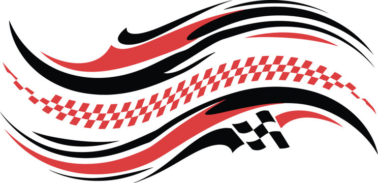 Abstract Racing Car Side Stripes Vector Decal with Checkered Flag Pattern