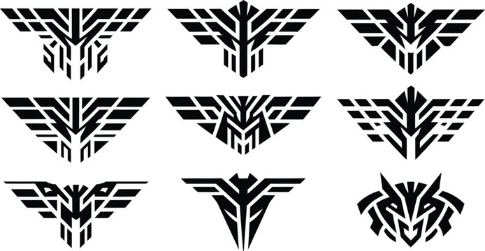 Abstract Geometric Tribal Wings and Bird Logo Vector Set