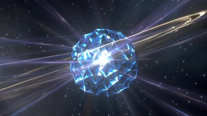 A breathtaking geometrically faceted sapphire blue celestial body radiating energy in deep space.