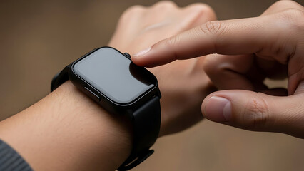 Person Interacting With A Modern Smartwatch On Their Wrist technology hand