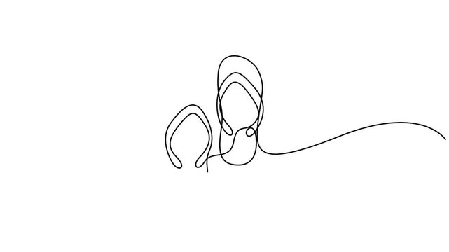Self animated continuous line drawing illustration of a pair of flip-flops