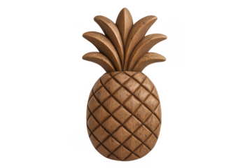Hand carved wooden pineapple decoration isolated on transparent background