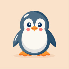 Cartoon penguin with a white belly, orange beak and feet, and pink cheeks on a light background.