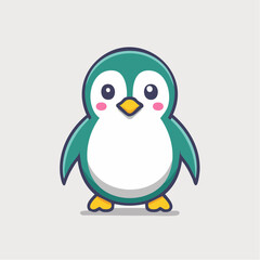 Cartoon illustration of a cute penguin with a teal body and yellow beak and feet.