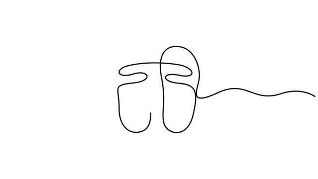 Self animated continuous line drawing of a pair of flip-flops. Full length unbroken line art animation