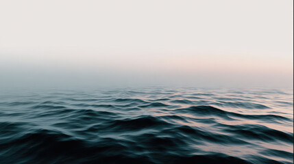 Calm ocean horizon, sea wave texture, soft morning light, tranquil seascape, misty atmosphere, open water