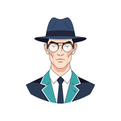 Stylized portrait of a gentleman in a hat and glasses with a unique art style presentation