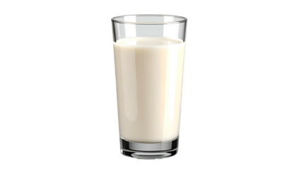 Tall, clear glass filled with creamy white liquid against a black background
