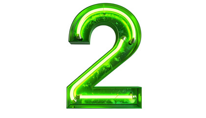 Neon green illuminated digit two against a black background