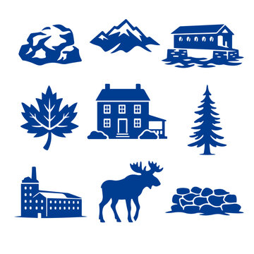 vector isolated blue color New Hampshire traditional cultural symbols