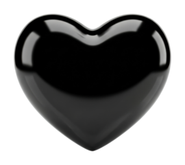 Elegant black heart sculpture digital minimalist style isolated on transparent background