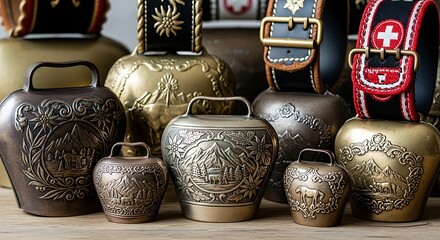 Swiss cowbells display - Traditional craftsmanship and artistry.