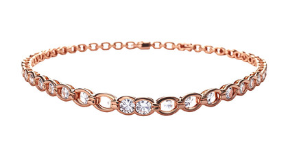 Obraz premium A delicate, rose-gold bracelet featuring oval-cut gemstones set in individual bezels, strung together by interconnected links, on a black background
