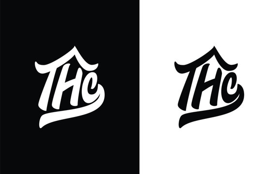 THC Monogram Logo Design, Creative Script Lettering Composition, House or Roof Shape Typography for Real Estate, Hospitality, and Apparel Branding Identity