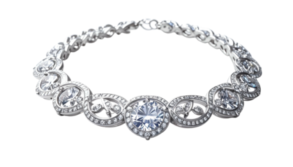 A stunning piece of jewelry, showcasing a silver bracelet adorned with multiple large, clear gemstones and smaller sparkling accents. Elegant, refined