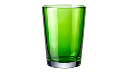 A tall, transparent drinking vessel in a vibrant green hue with a reflective, metallic base. It has a smooth, glossy surface and is isolated on black