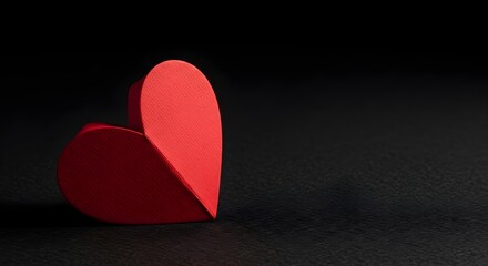 Red Paper Heart Symbol On Black Background For Love And Valentine's Day Concept