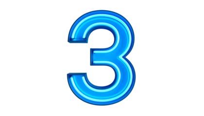 Digit "3" rendered in neon-blue, bright against black, modern illuminated design, elegant