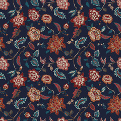 JACOBEAN DETAILED BEAUTIFUL FALL CONNECTIG SEAMLESS FLORAL PRINT PATTERN FOR TEXTILE AND HOME FURNISHINGS