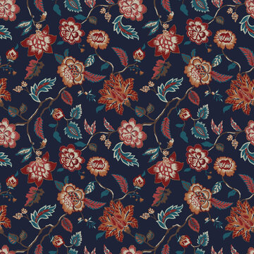 JACOBEAN DETAILED BEAUTIFUL FALL CONNECTIG SEAMLESS FLORAL PRINT PATTERN FOR TEXTILE AND HOME FURNISHINGS