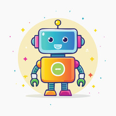 Cute cartoon robot with a happy expression and colorful design.