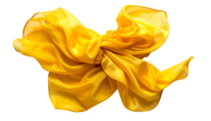 Draped, flowing, bright yellow fabric against a transparent background