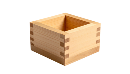 A square wooden box, precisely assembled with visible corner joints. The natural wood grain and light tones create a clean aesthetic against black