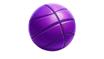 A vibrant purple basketball, perfectly lit, sits against a solid black background, showcasing its texture and seams