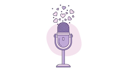 Love on Air: A purple microphone, emanating a constellation of hearts, symbolizes the essence of connection and warmth. Perfect for podcasts, radio shows.