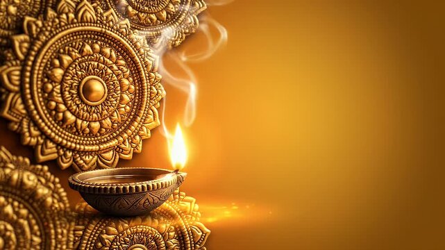 Phalguna Navami with temple mandala patterns and glowing diya light