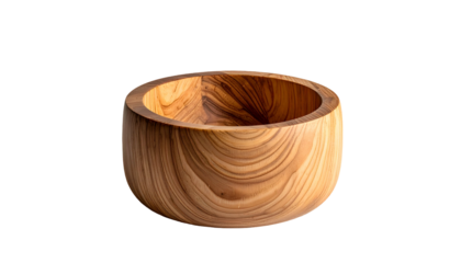 Close-up of a wooden bowl with a natural grain pattern. The bowl is round, with a smooth, polished surface and set against a black background
