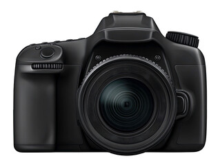 Fototapeta premium Professional Digital SLR Camera Front View with Lens Isolated on Transparent Background