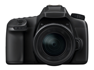 Professional Digital SLR Camera Front View with Lens Isolated on Transparent Background