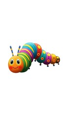 Colorful caterpillar smiling with antennae and many segments.