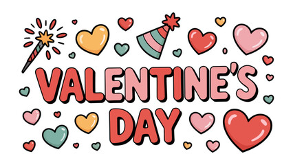 Valentine's Day Illustration: A colorful and charming illustration with playful text and hearts, perfect for expressing love and affection on this special occasion.
