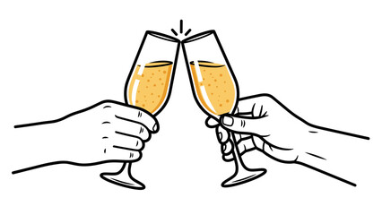 Two Hands Clinking Champagne Flutes Together. © Alpin