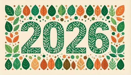 Vibrant 2026 design with leaf pattern and colorful dots