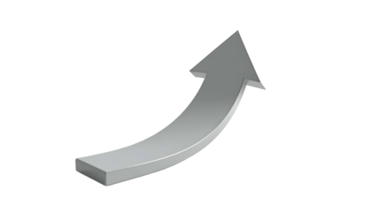 3D-rendered gray arrow curves upwards against black background, representing progress