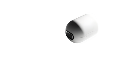 Closeup of a white wireless earbud charging case connector end, isolated on transparent background