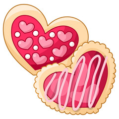 Heart-shaped cookies decorated with icing, great for romantic and festive Valentine designs.