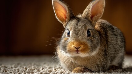 Obraz premium A cute rabbit with fluffy fur and large ears, sitting on a soft surface, capturing the essence of wildlife and pet charm.