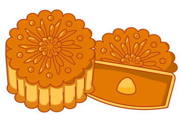 Mooncake illustration with detailed floral pattern, symbolizing Mid-Autumn and celebration.